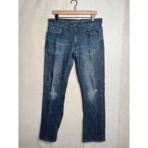 Flypaper Mens Distressed Bootcut Jeans Medium Wash Denim W32 L34 Y2K